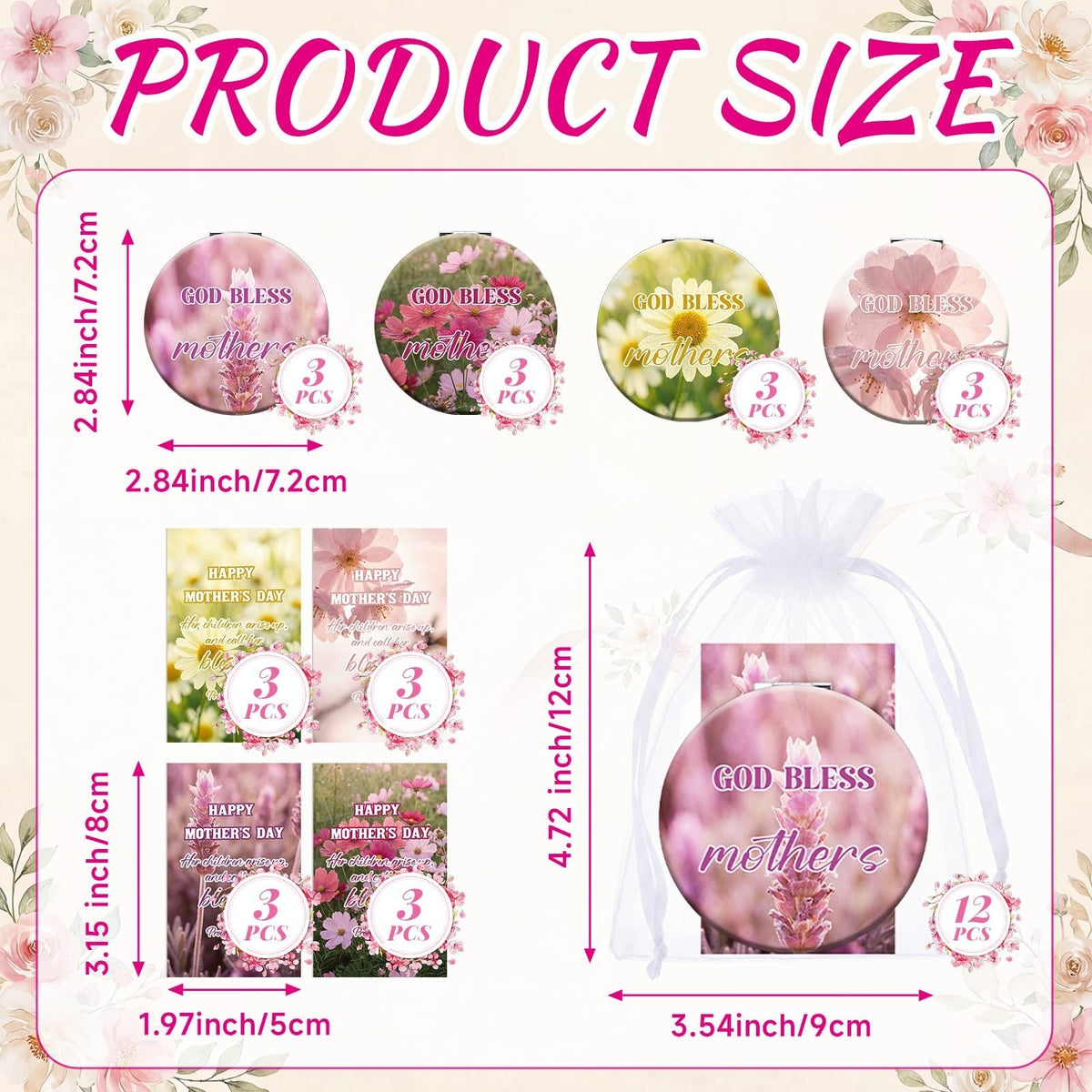 Mini Christian Compact Mirrors Set - 12 Gift Bulk Portable Two-Sided Mirrors