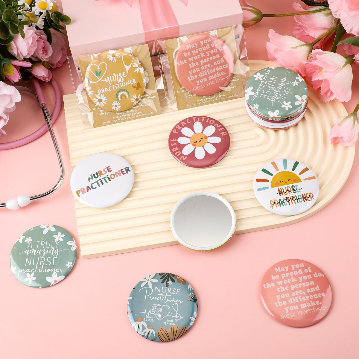 Nurse Practitioner Compact Mirror Set with Thank You Cards – 21 Portable Makeup Mirrors for Healthcare Workers