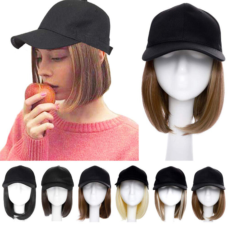 Baseball Cap with Synthetic Hair Extensions - Straight, Curly, Wavy Fits Most