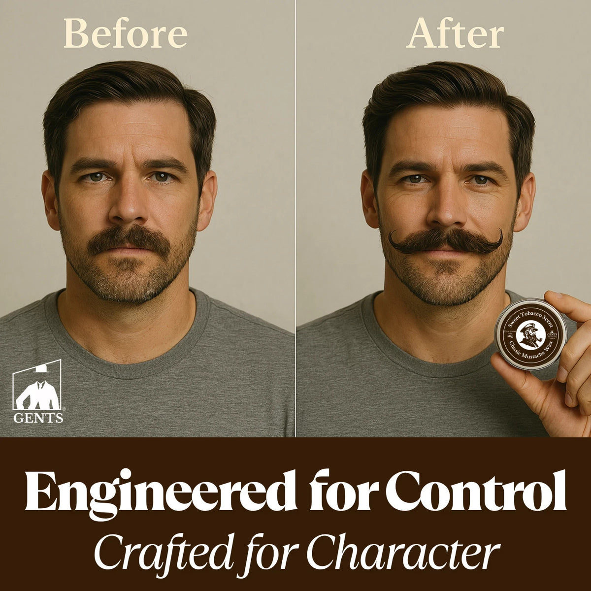 Men's Mustache Wax Kit with Strong Hold & Sandalwood Scent – Includes Travel Comb & Pocket Brush
