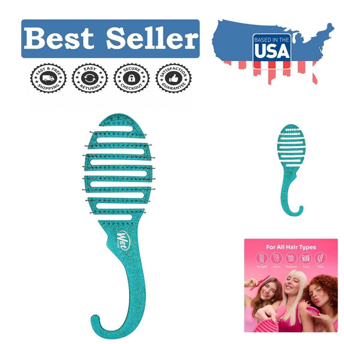 All-in-One Shower Hair Detangler Brush with Glitter - Effortless Knot Removal