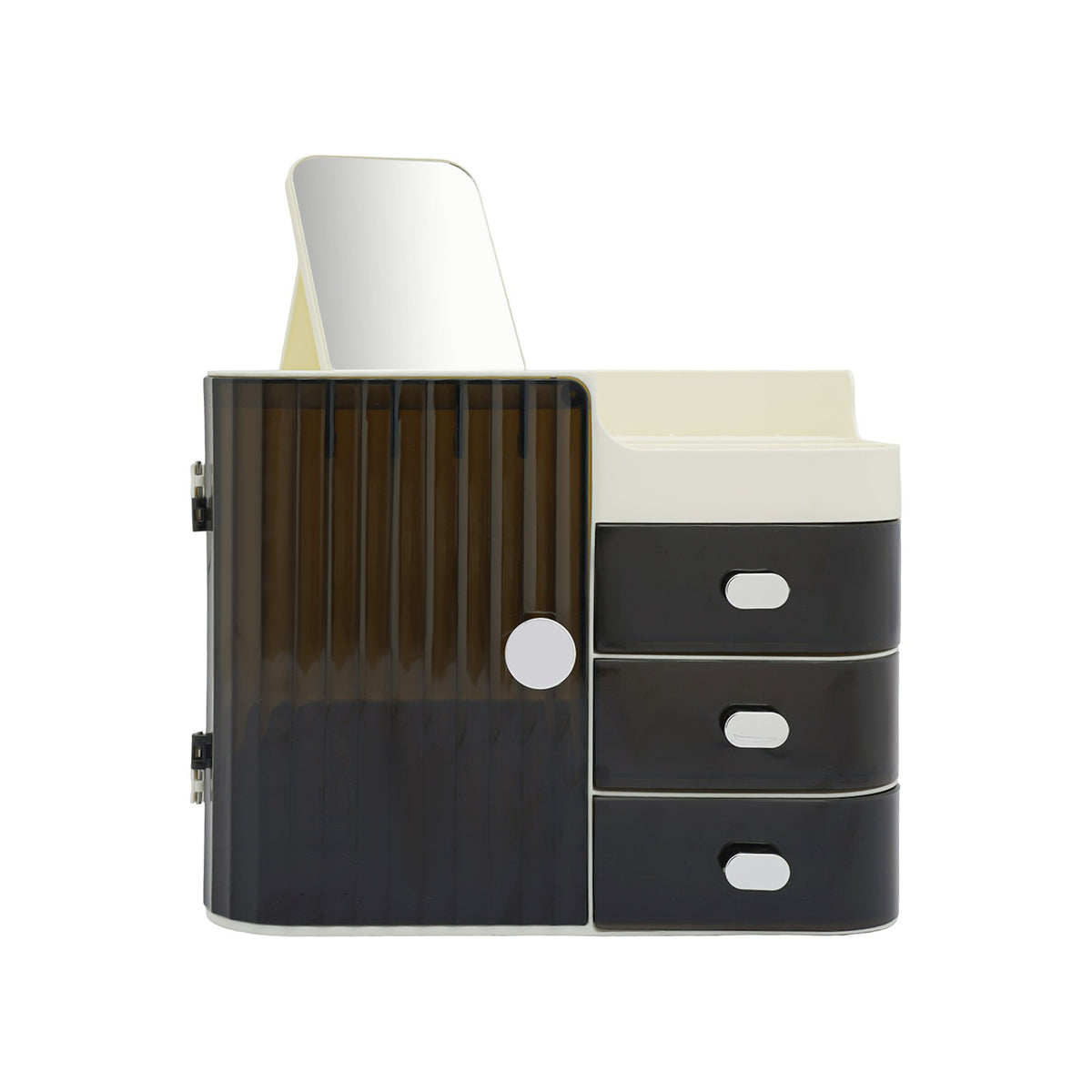 Tiered Makeup Organizer with Mirror and Multiple Compartments for Cosmetics