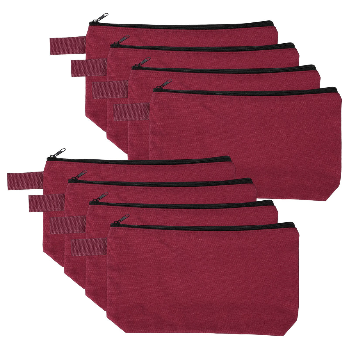 8 Pack Canvas Makeup Bags - Dark Red Portable Cosmetic Organizer