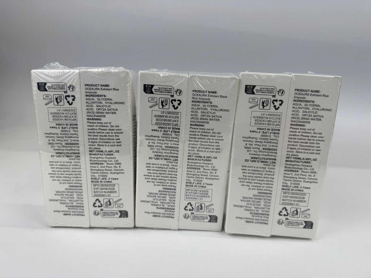 OceAura 2 Pack Exfoliant Black Rice Ampoule & 3.38oz Each