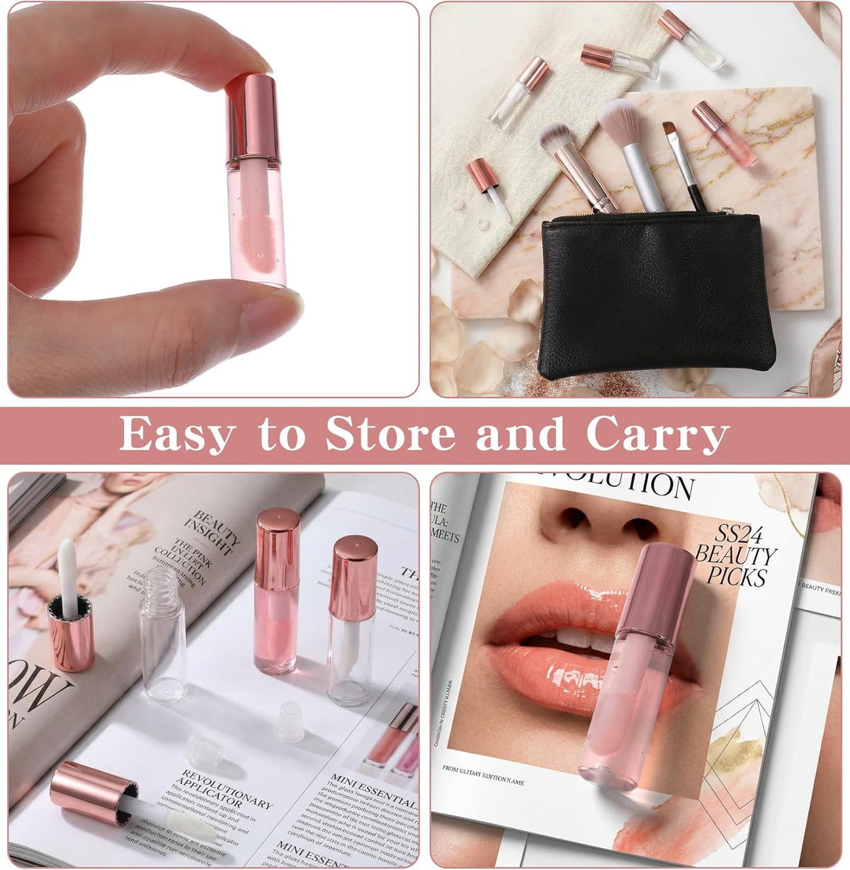 12 Pcs Mini Refillable Lip Gloss Containers 1.2ml with Brush & Rubber Insert