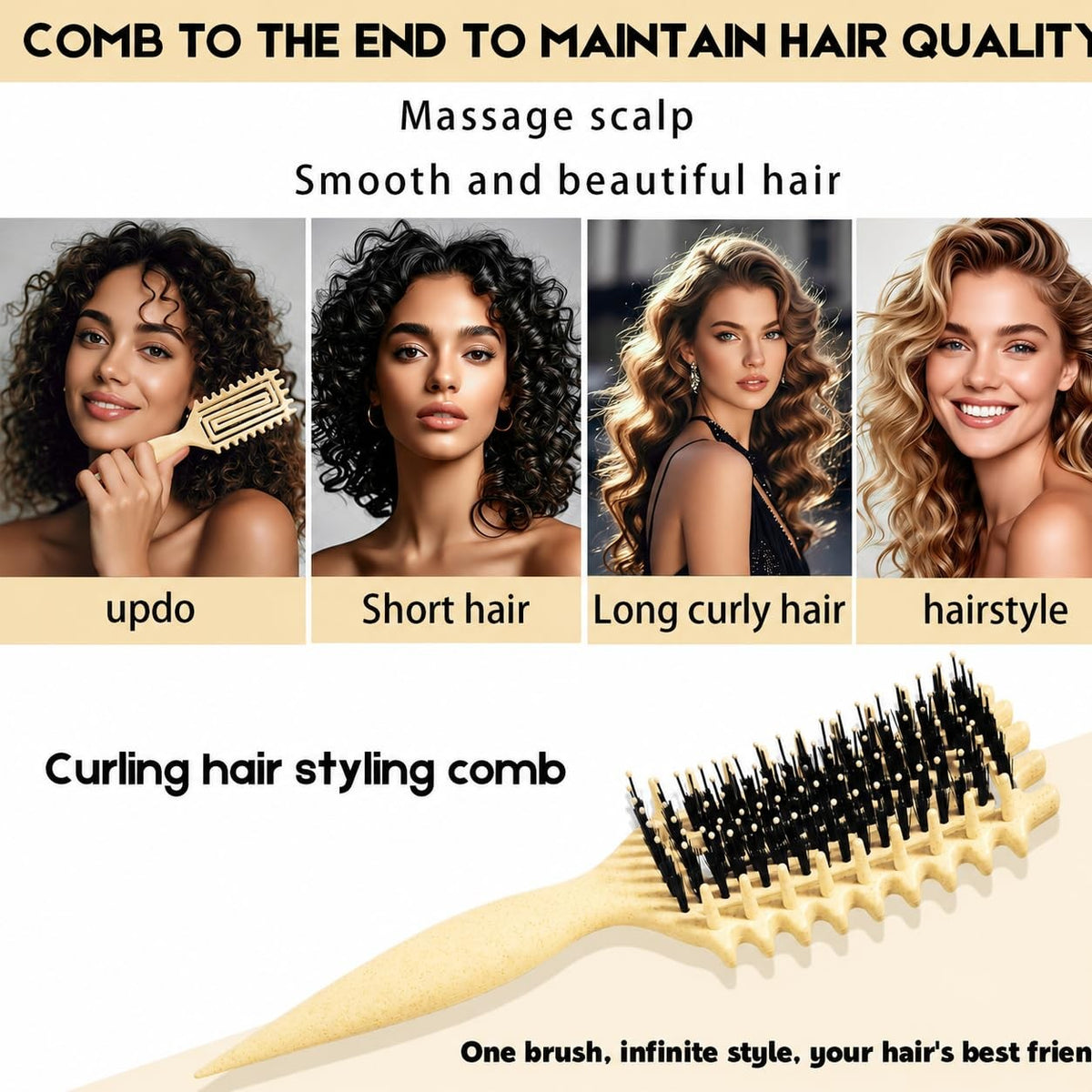 Curly Hair Detangling Brush - Curl Defining & Styling Comb, Yellow