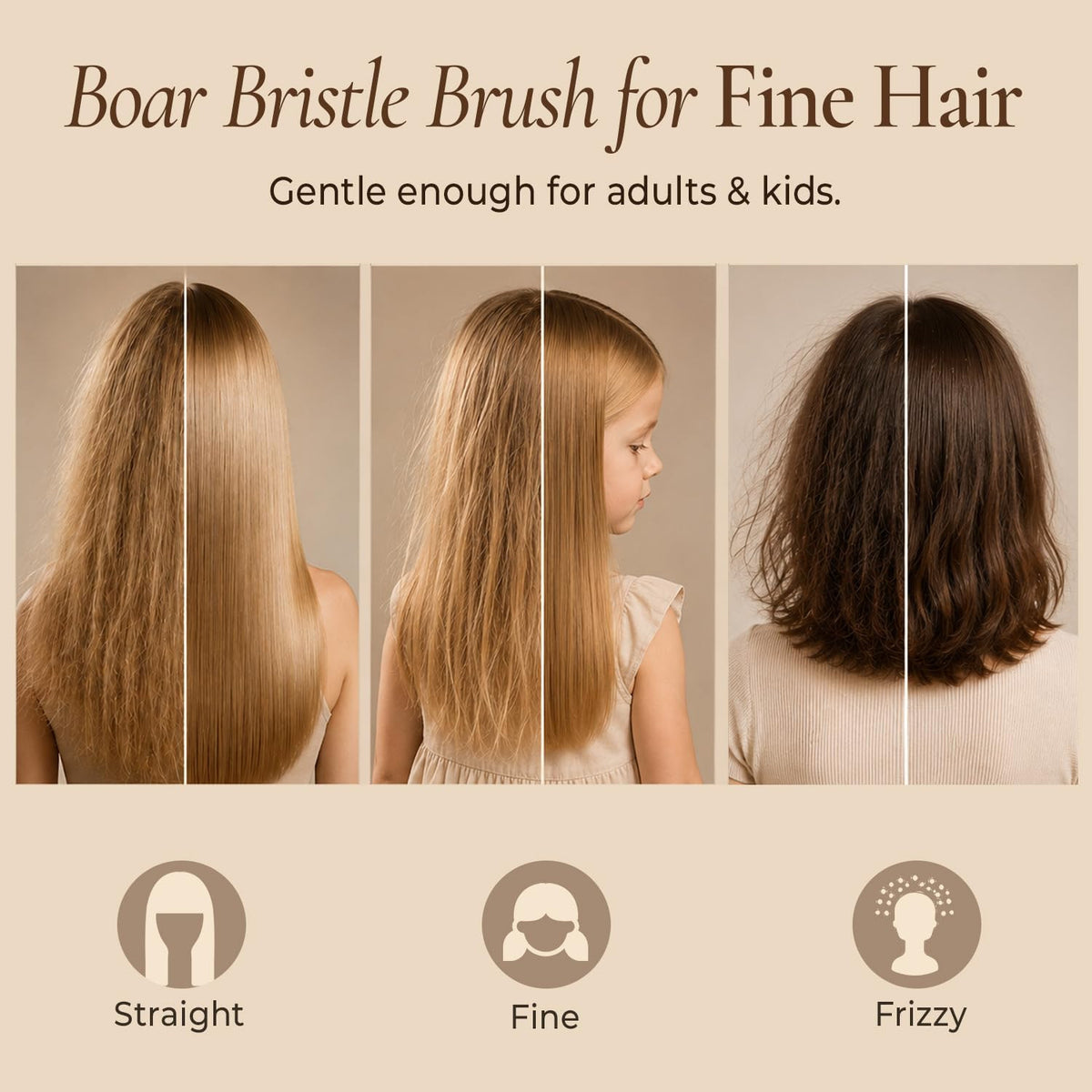 Natural Boar Bristle Hair Brush for Detangling & Frizz Control - Gentle & Eco-Friendly