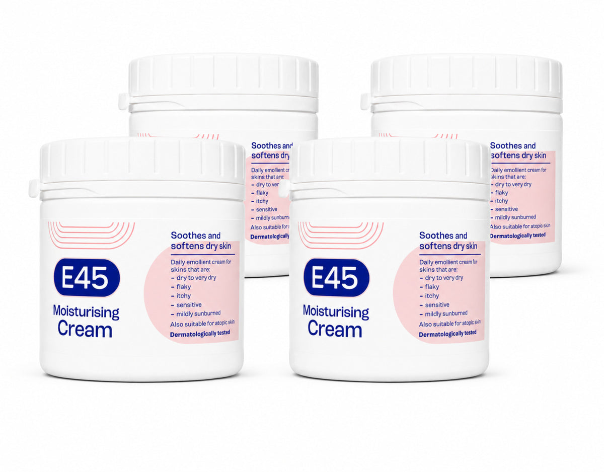 E45 Moisturising Cream 350g - Dry Skin Relief, Fragrance-Free 4 Pack