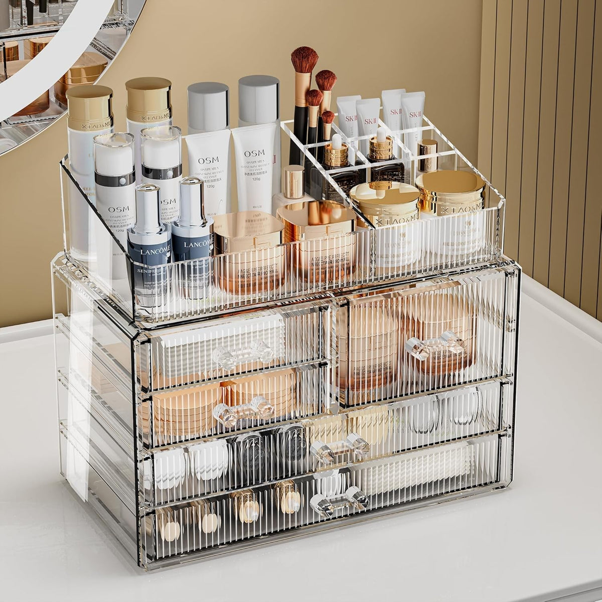Stackable Clear Acrylic Drawer Organizers for Bathroom and Kitchen Storage