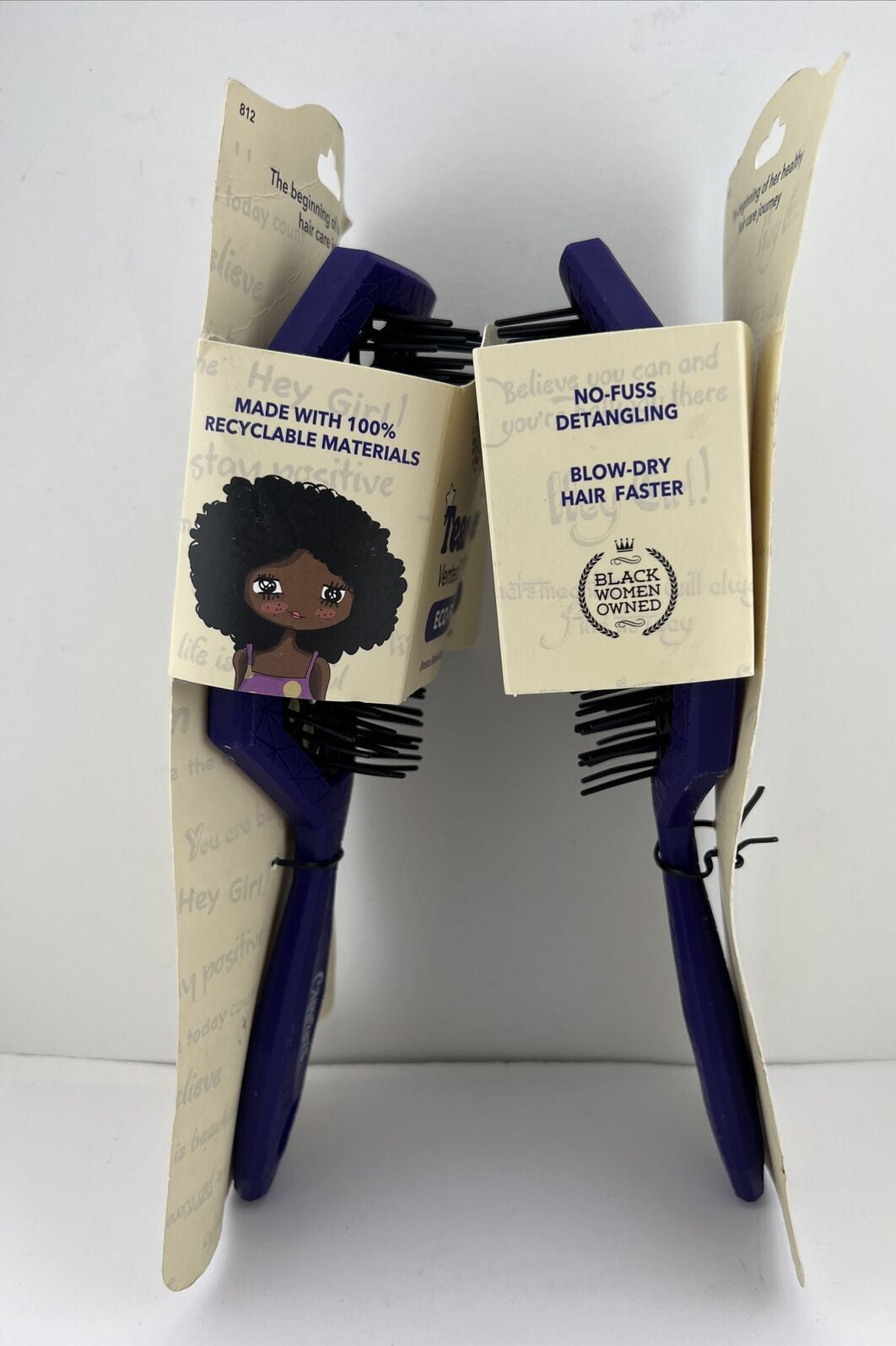 Kids Tear Free Detangler Hairbrush Pack - Vented, Gentle, Purple