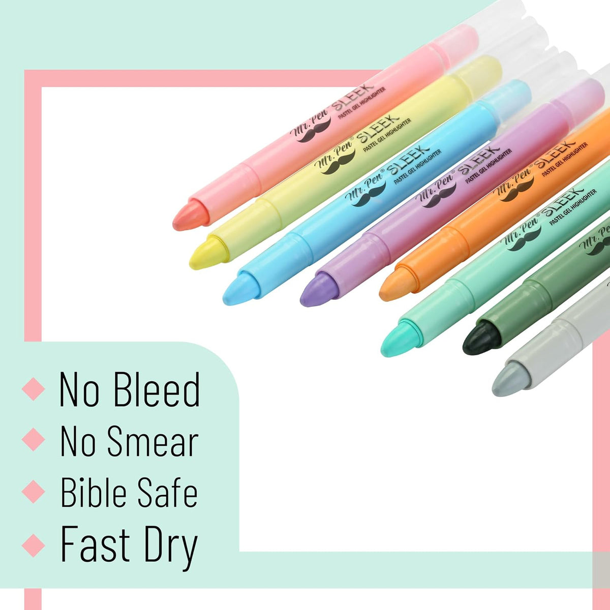 No Bleed Gel Highlighters 8 Pack for Bible Journaling & Note-taking
