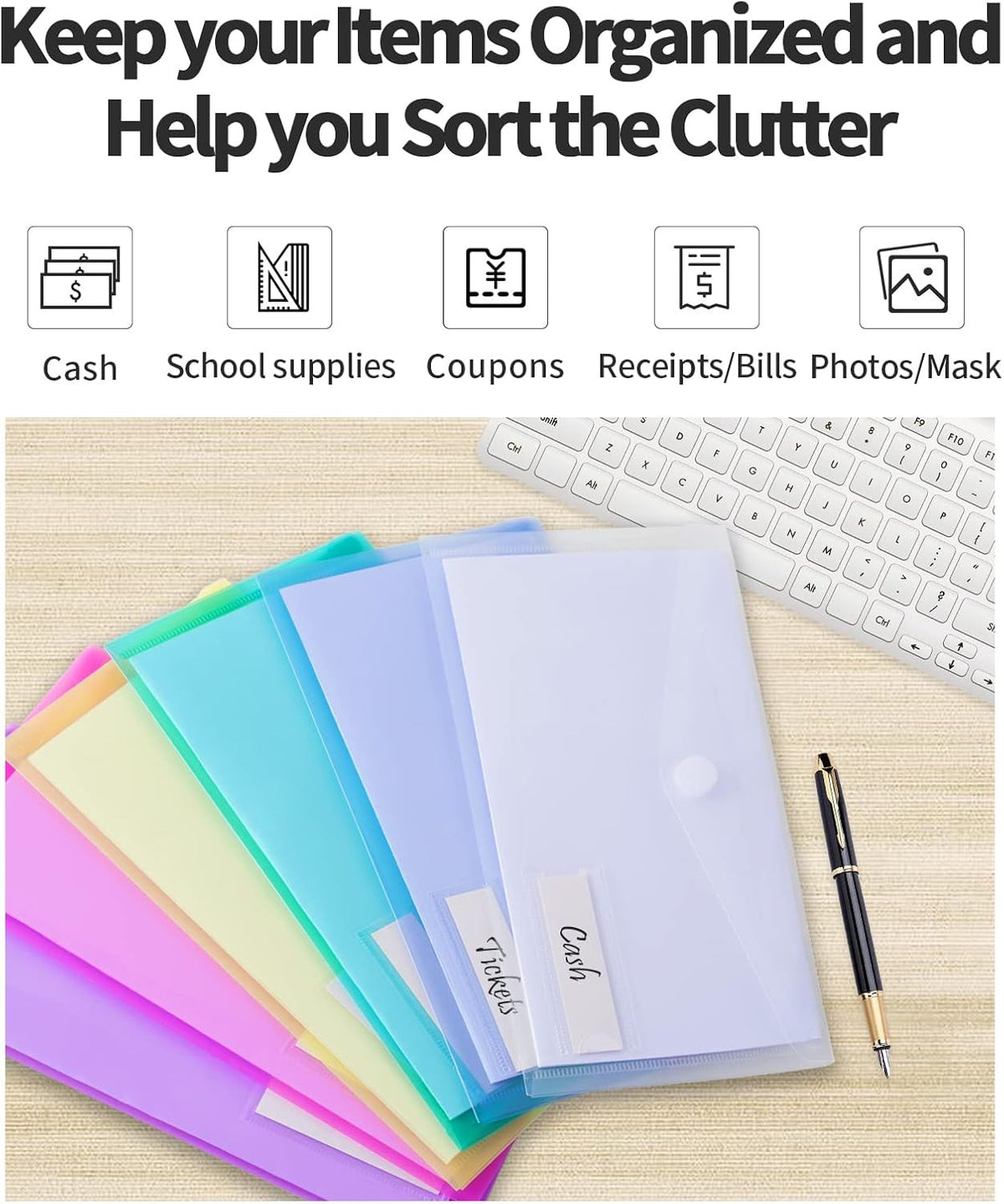 12 Pack Small Plastic Envelopes with Label Pockets - Office Organization
