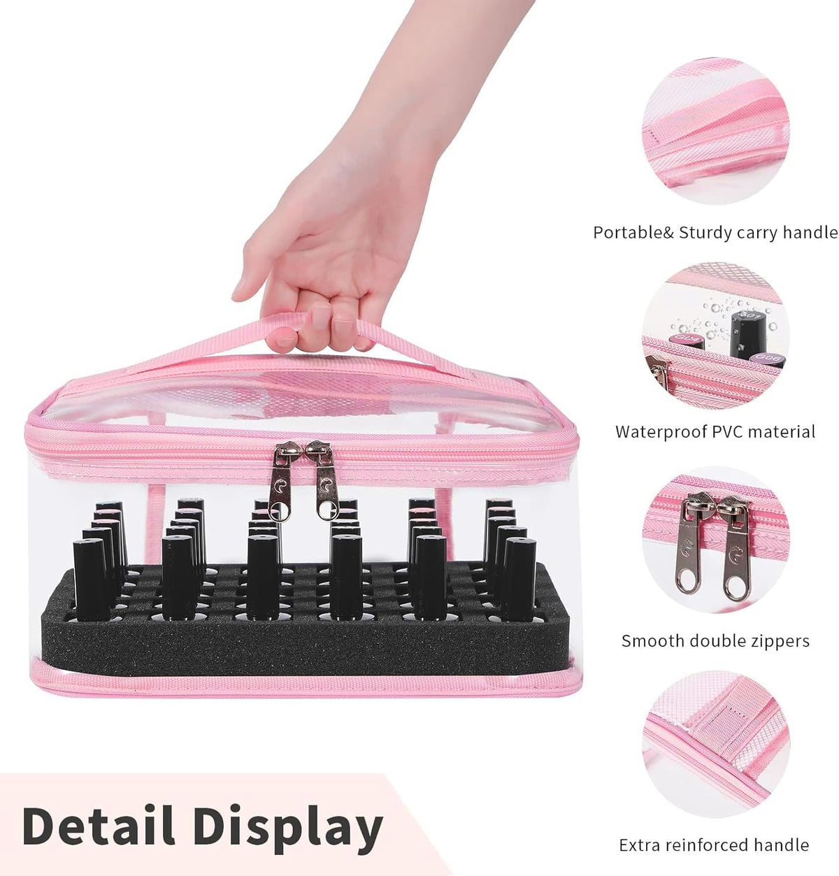 Nail Polish Organizer Case Holds 30 Bottles Travel Storage with Manicure Tools