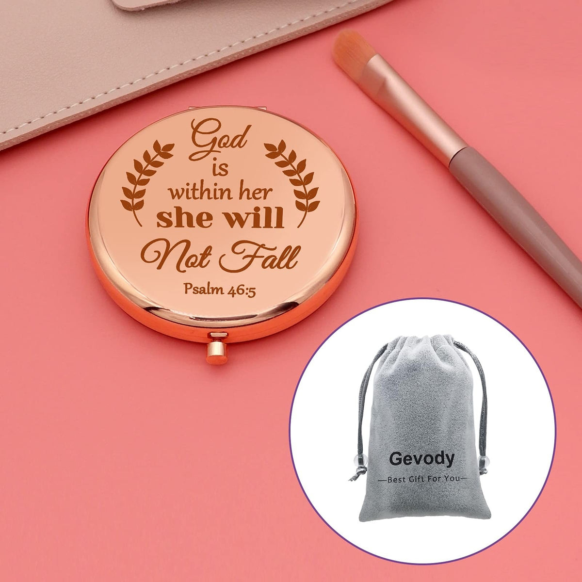 Religious Compact Mirror for Women - Bible Verse Gift, Rose Gold