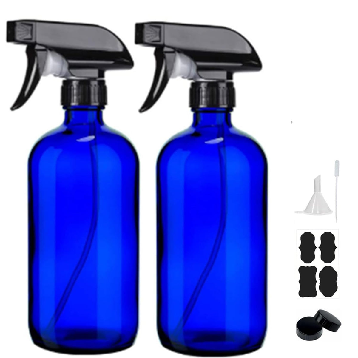 Refillable Blue Glass Spray Bottles for Cleaning Hair Care Plants 16oz Set