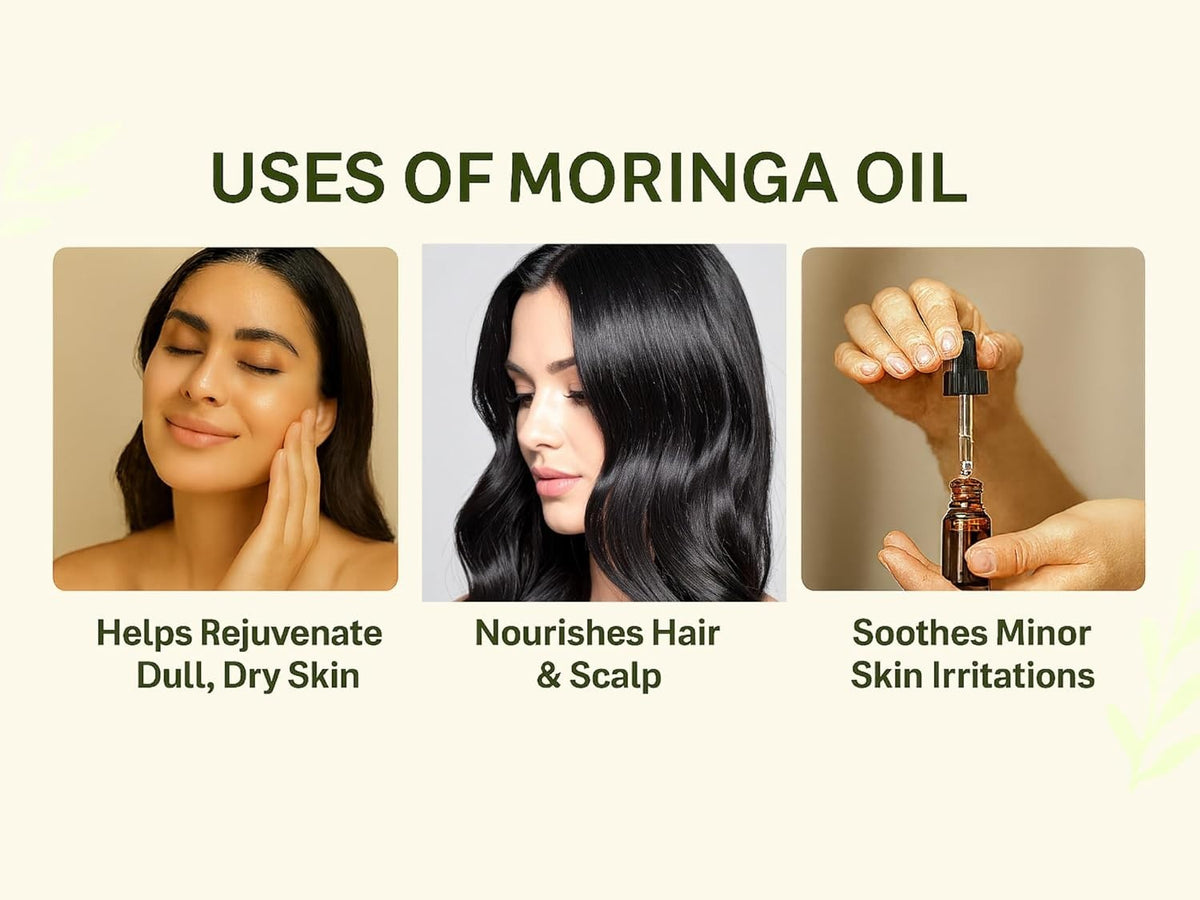 Organic Moringa Oil for Hair and Skin - 4oz Cold Pressed Natural Face Body Moisturizer