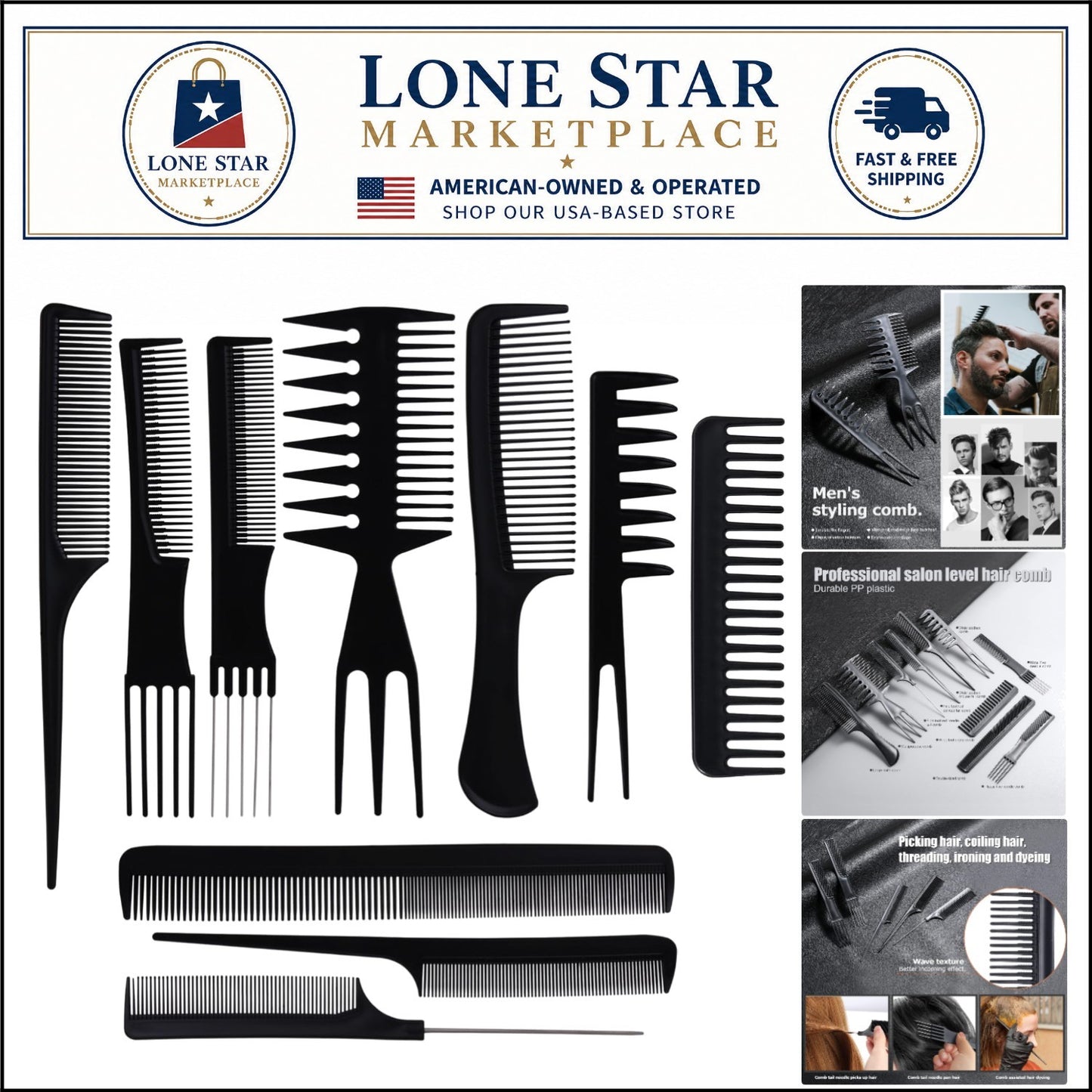 Professional 10-Piece Hair Comb Set for Styling & Volume