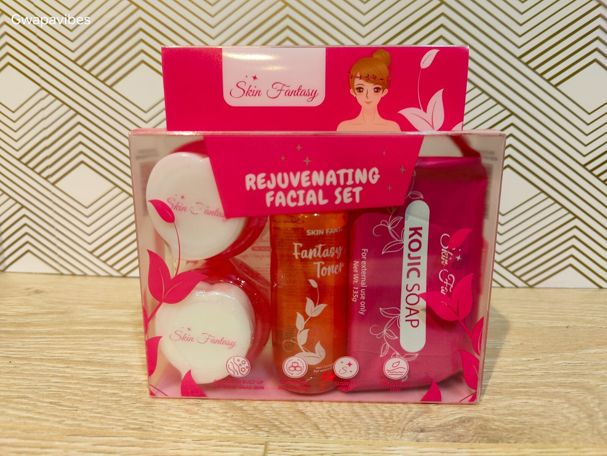 Rejuvenating Facial Set with Kojic Soap, Day & Night Creams, Toner - Skin Care Kit