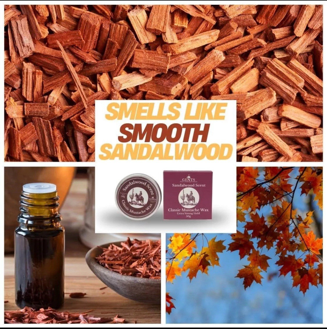 Strong Hold Sandalwood Mustache Wax & Comb Set - Grooming & Styling 50g
