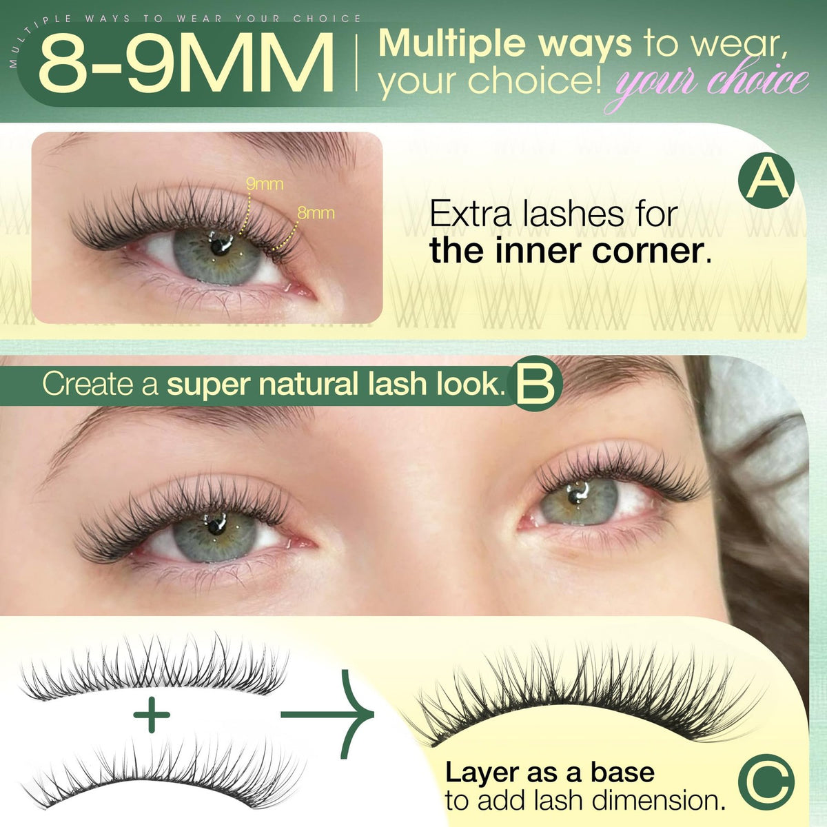 Short Lash Clusters 8-9mm Natural Eyelash Extensions — 90 Count (Black) Refills