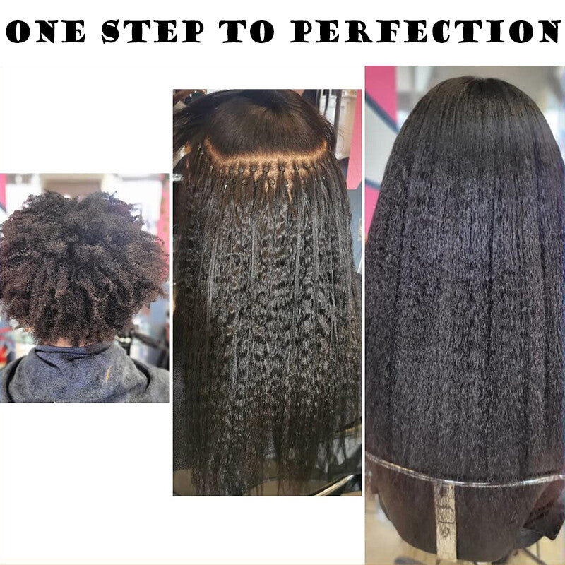 200PCS Micro Link Hair Extensions Human Hair Kinky Straight Yaki Loop Rings