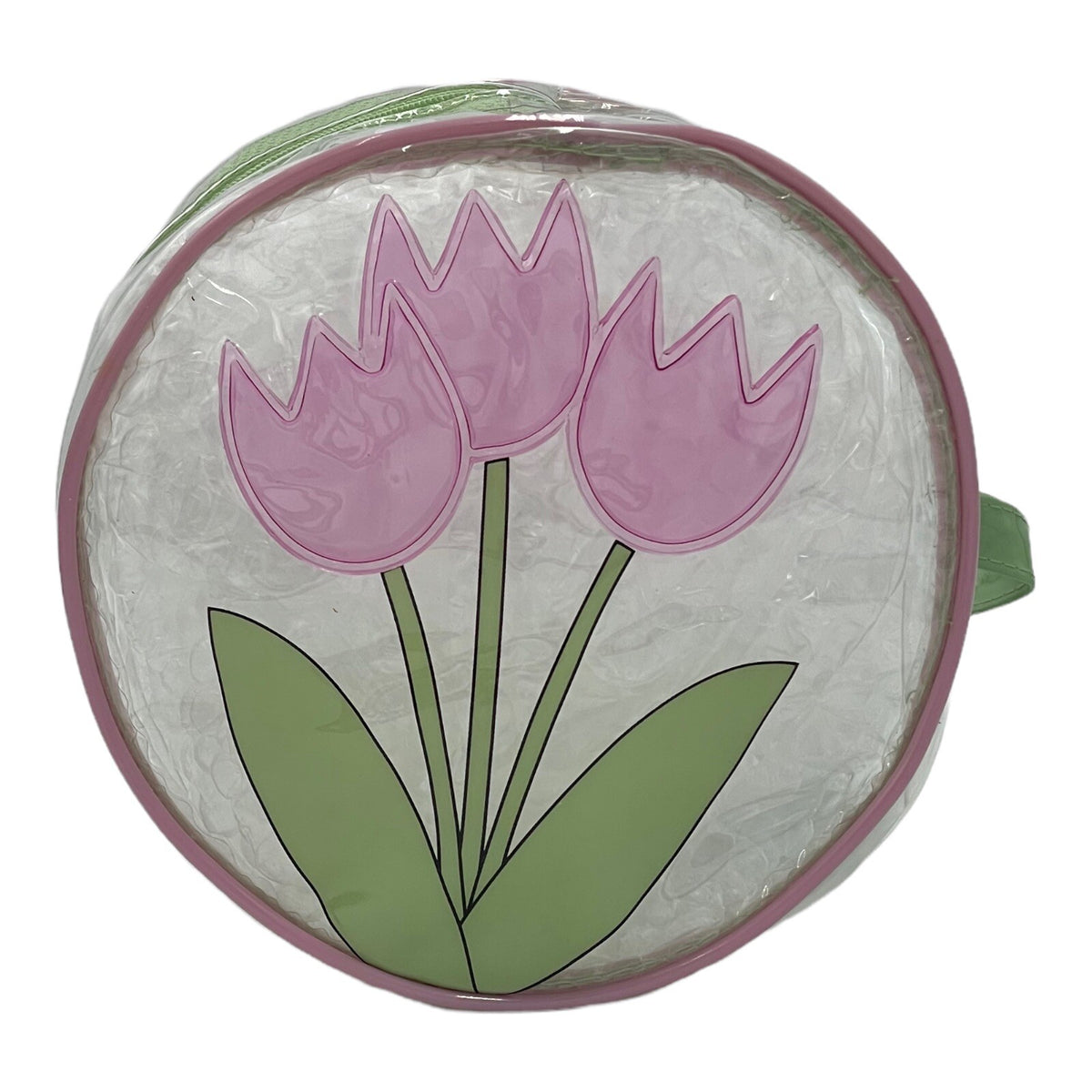 Vintage Floral Clear Cosmetic Gift Bag with Tulip Design - 6 Inch