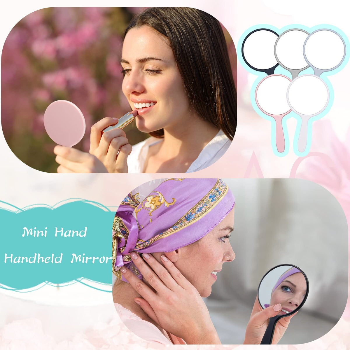 50 Pack Small Handheld Mirrors with Handles - Portable Vanity Makeup Mirrors for Women & Kids