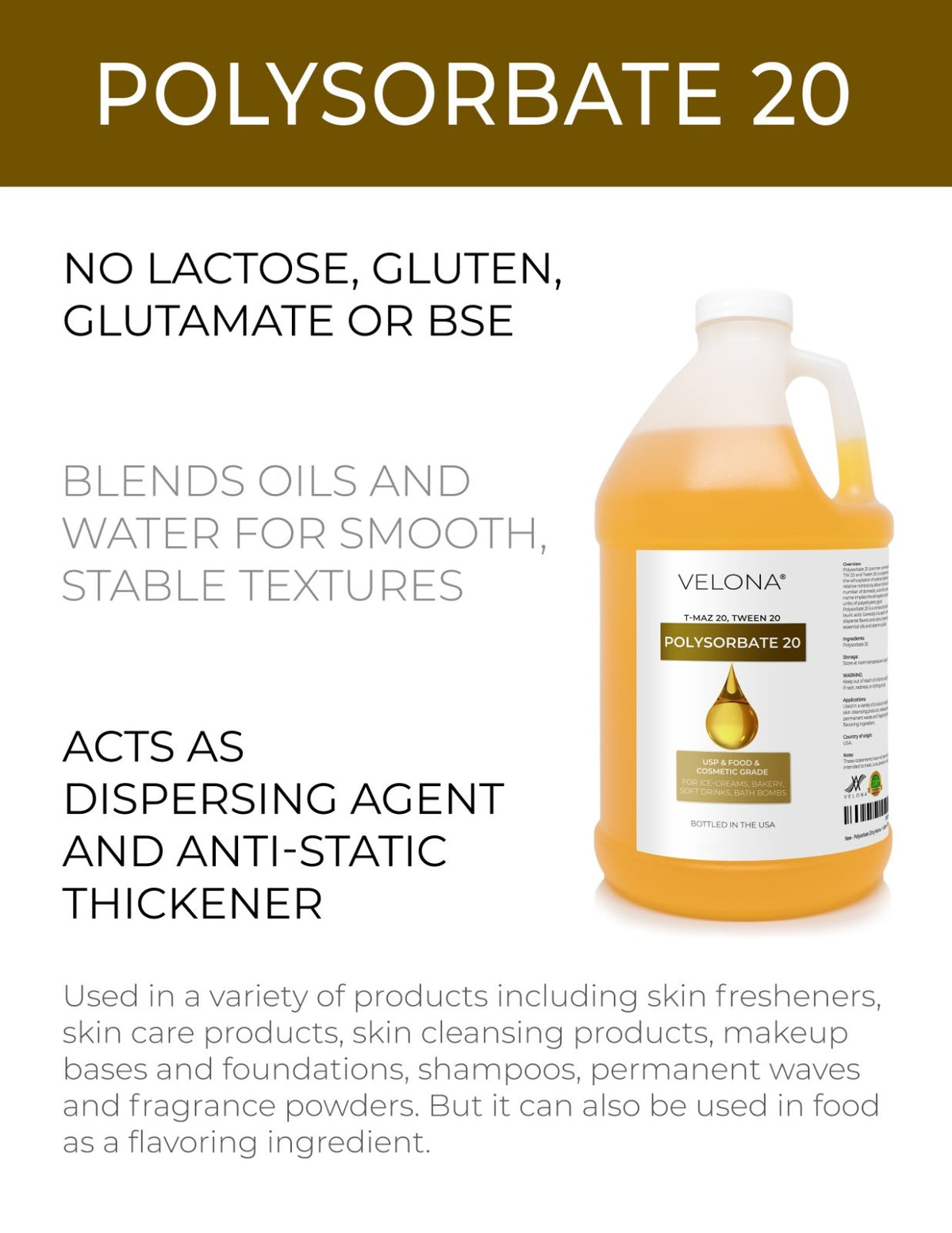 Polysorbate 20 - 64 fl oz Food & Cosmetic Grade Emulsifier