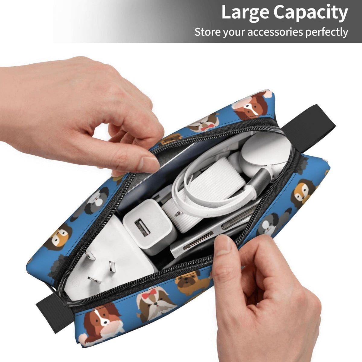 Cute Dog Puppy Makeup Bag Organizer Small Cosmetic Travel Pouch with Handle