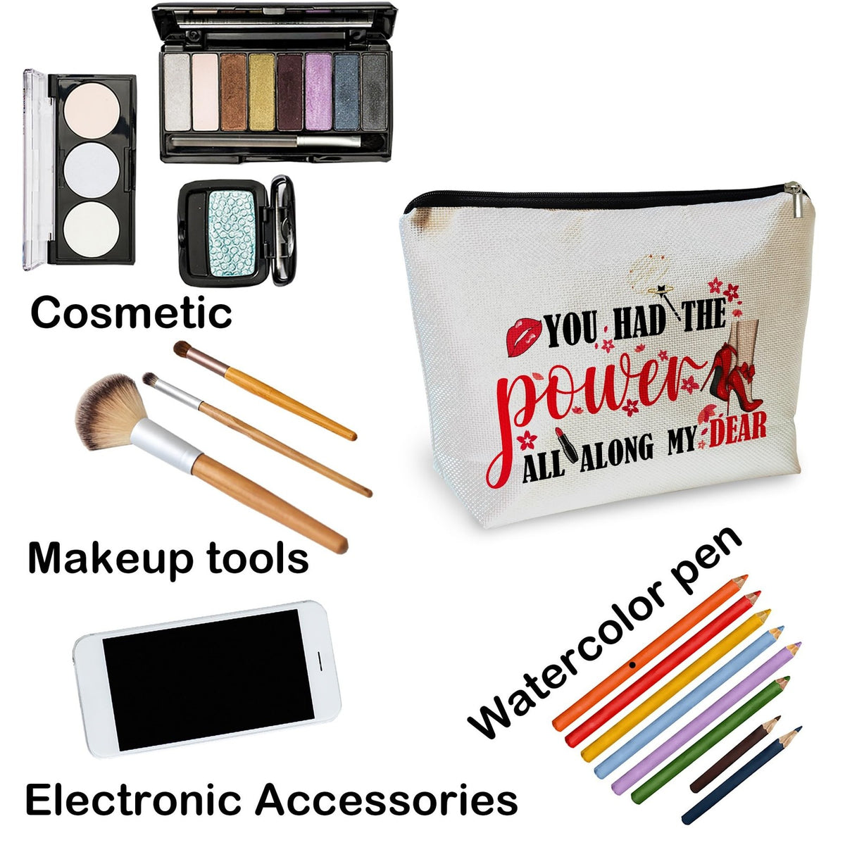 Inspirational Makeup Bag You Had The Power All Along Travel Cosmetic Pouch - Motivational Gift for Women