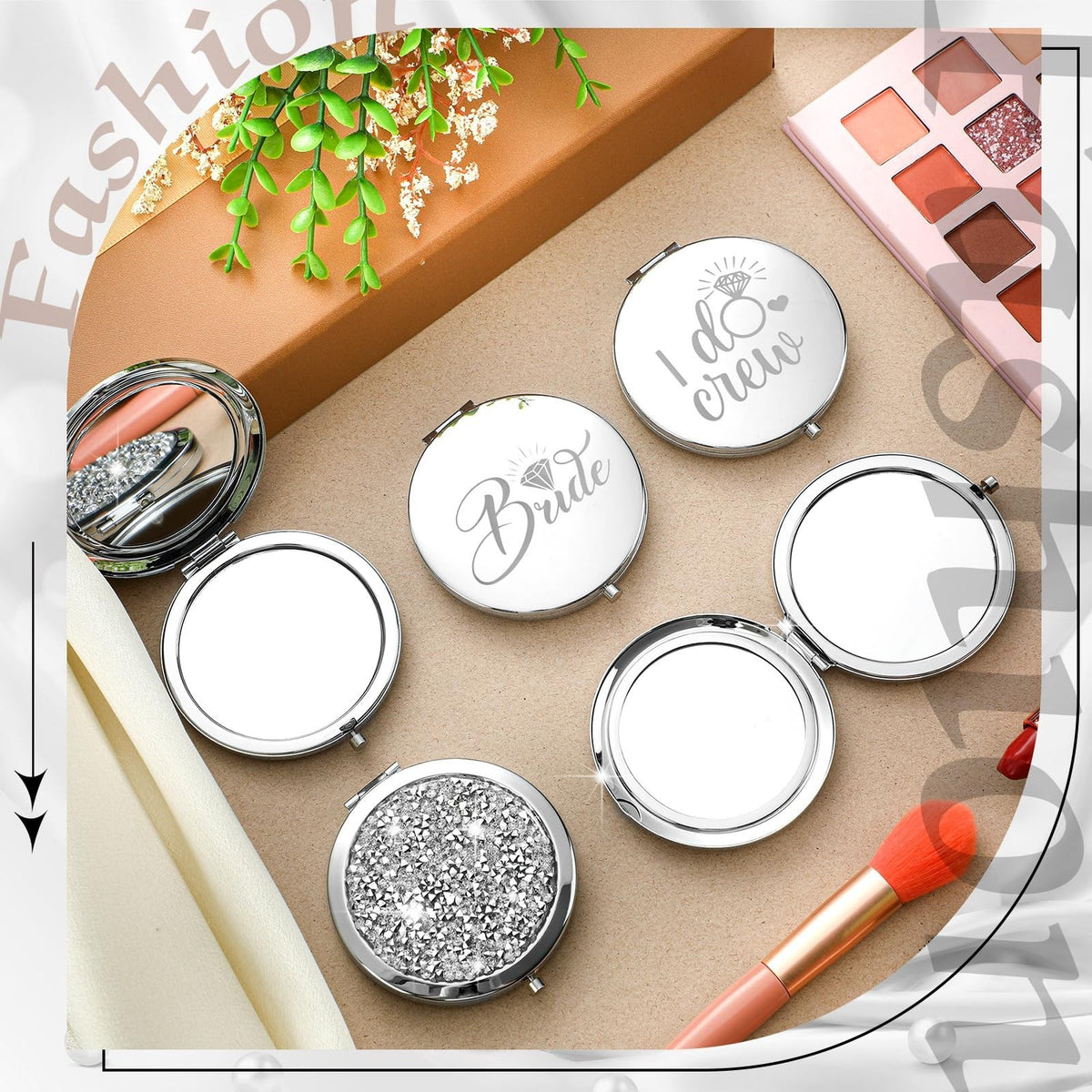 10-Pack Compact Silver Makeup & Wedding Gift Mirrors with 2X Magnification