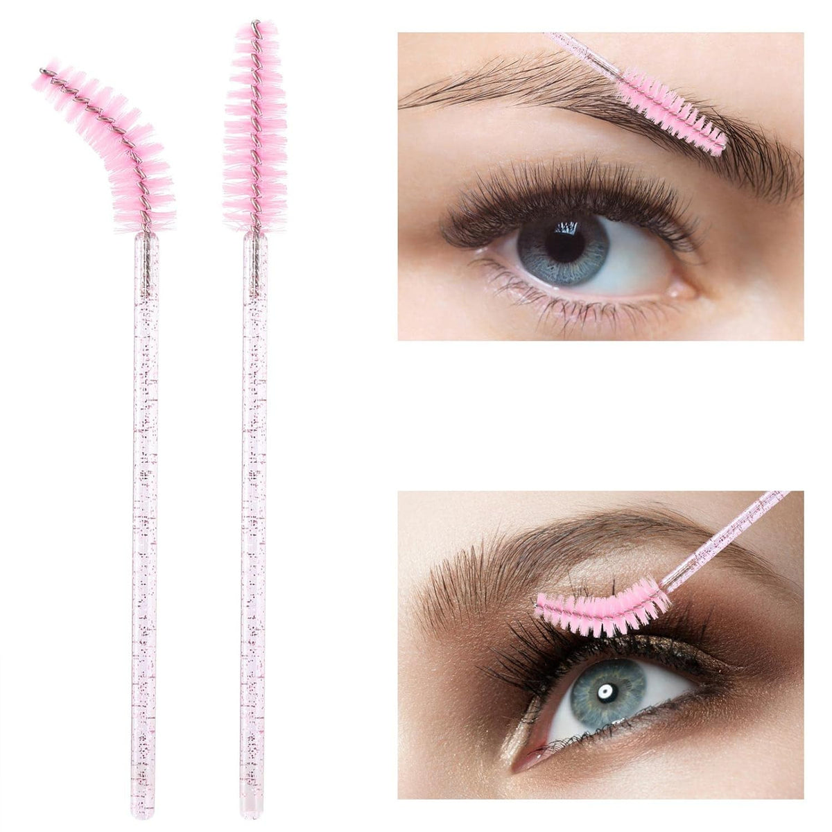Disposable Mascara Wands & Eyelash Brush Set - 100 Pieces with Reusable Container