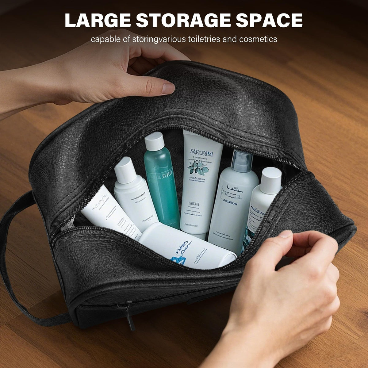Men's Water-Resistant PU Leather Toiletry Bag Travel Organizer Dopp Kit