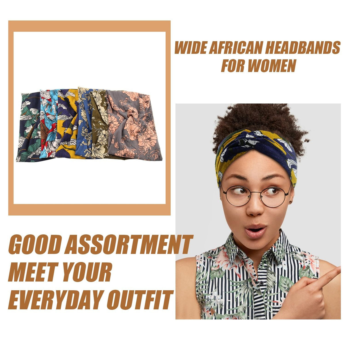 Carde Wide Headbands for Women 6 Count (Pack of 1), Floral Printed