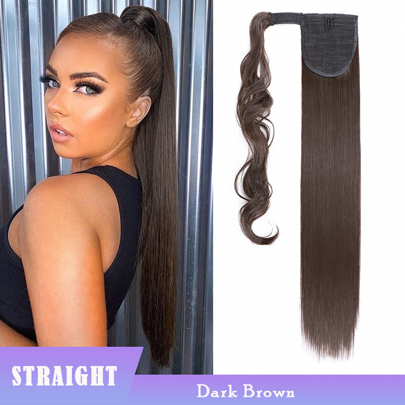 Thick Clip-In Ponytail Hair Extension - Fake Human Hair, Wavy & Straight