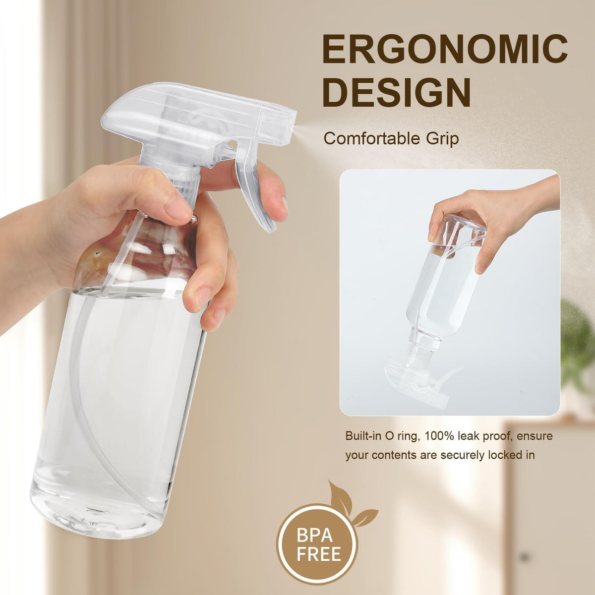 Heavy Duty Plastic Spray Bottles 16.9oz 2-Pack with Mist & Stream Modes