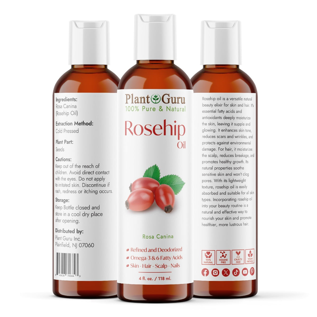 Pure Rosehip Seed Oil for Skin and Hair - Cold Pressed & Refined Natural Beauty Oil