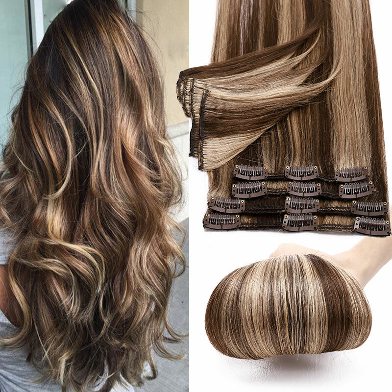 Clip-In Human Hair Extensions Full Head - Virgin Remy, Multiple Colors & Lengths