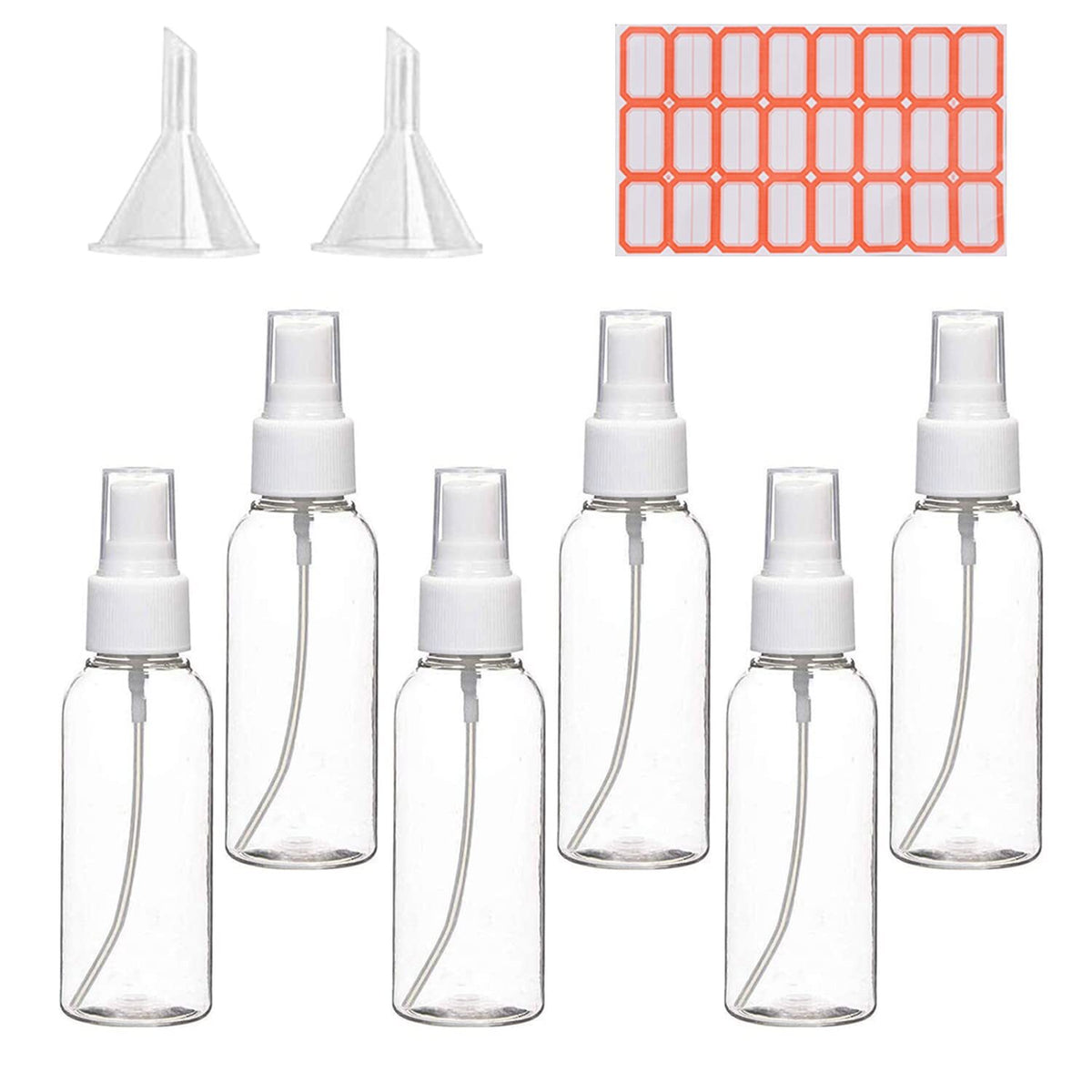 4oz Clear Plastic Spray Bottles Set with Funnels & Labels - Leak-Proof Travel Containers