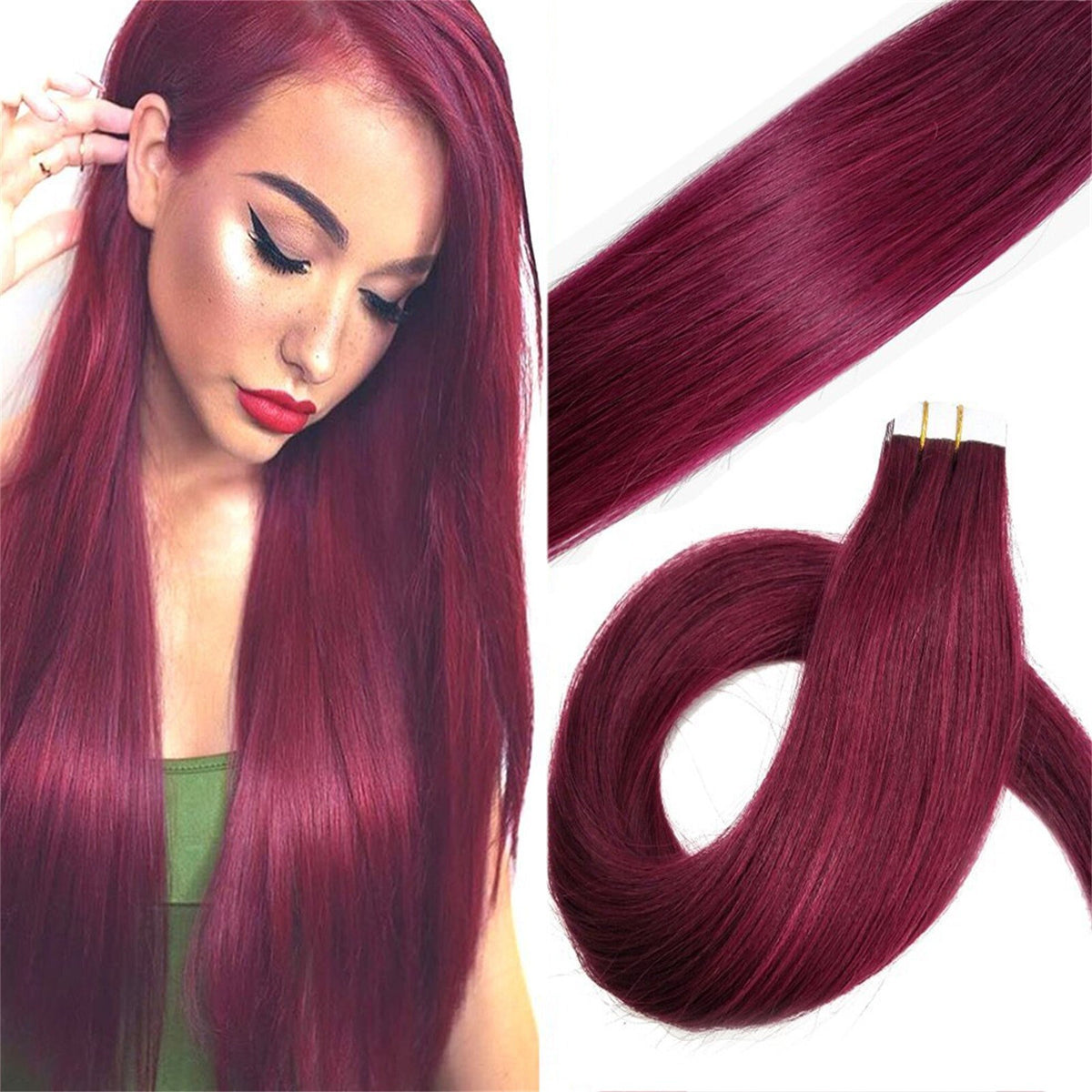 Remy Hair Tape-In Extensions Full Head 40pc Natural Straight Human Hair