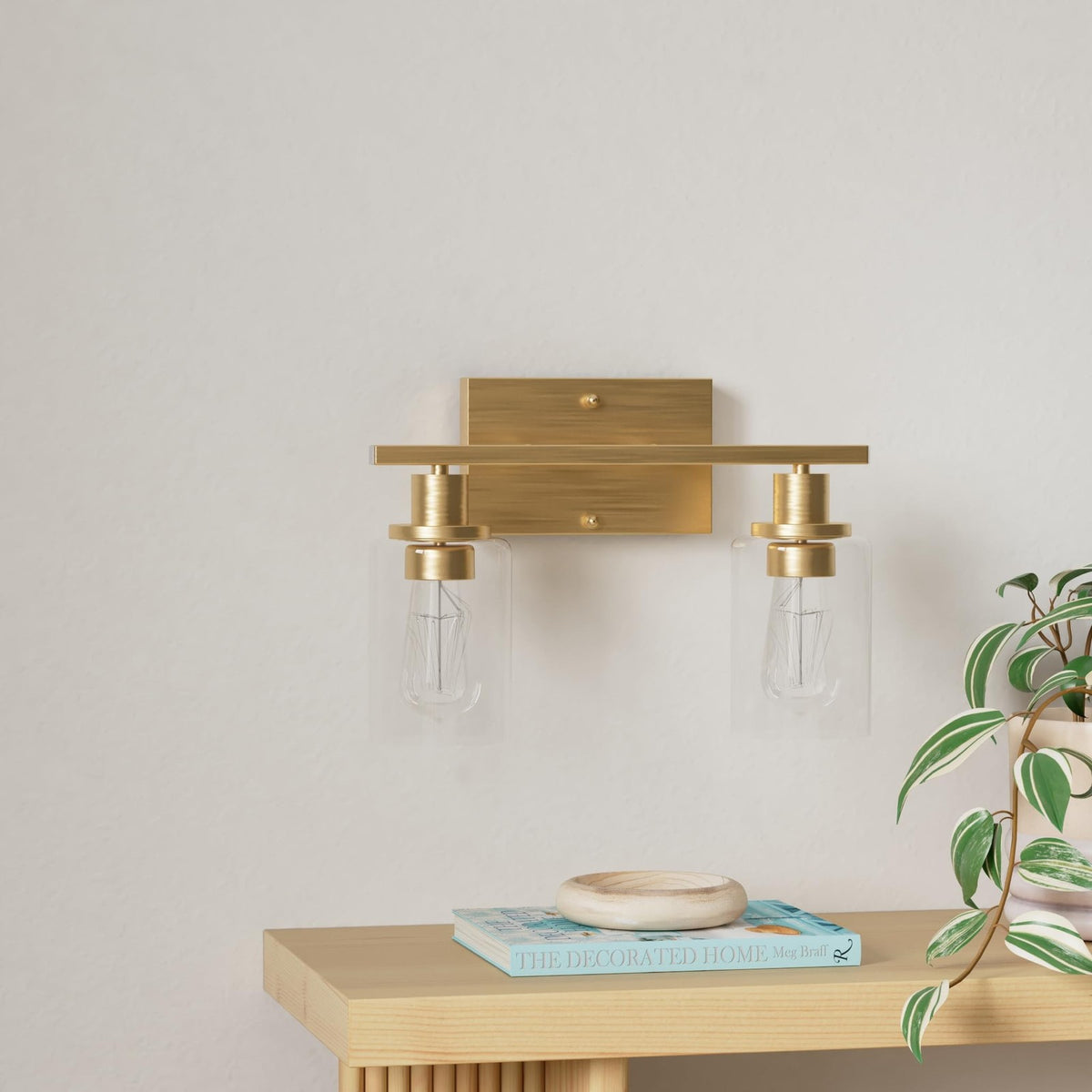 2-Light Gold Bathroom Vanity Lighting Fixture with Clear Glass