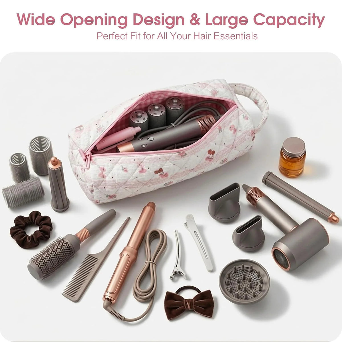Cherry Pattern Hair Tools Organizer Bag for Travel & Styling Accessories