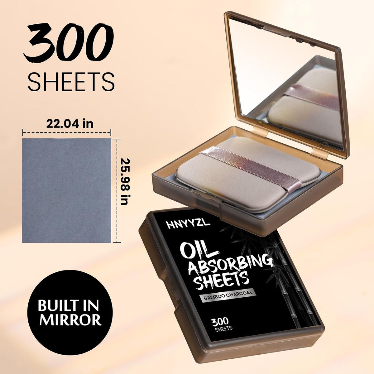 Face Oil Blotting Papers Set - 300 Sheets with Mirror & Puff