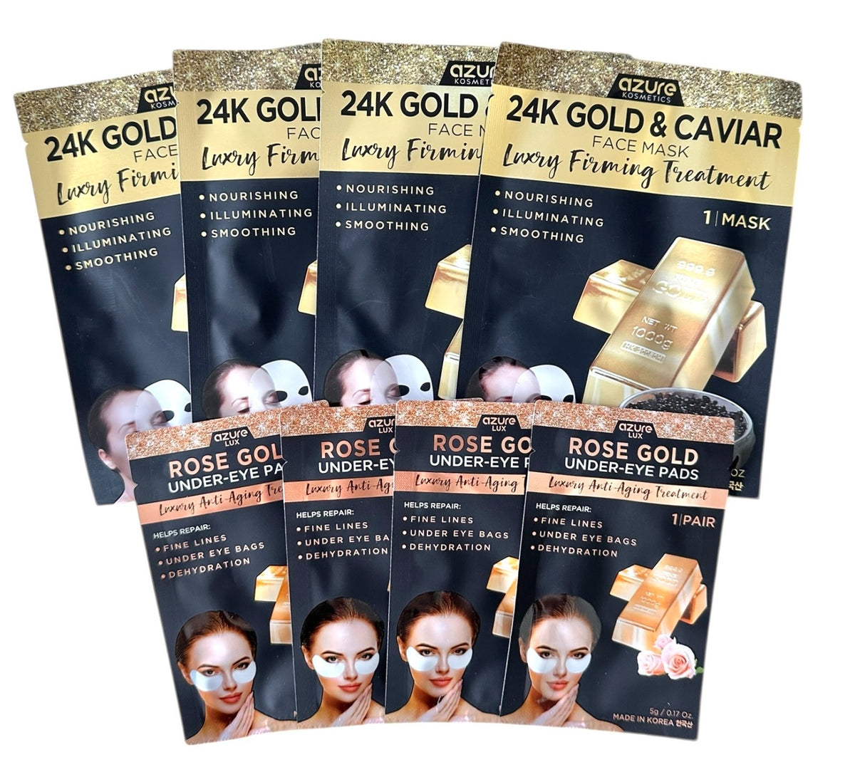24K Gold & Caviar Face Mask & Rose Gold Under-Eye Pads - 8pc Bundle