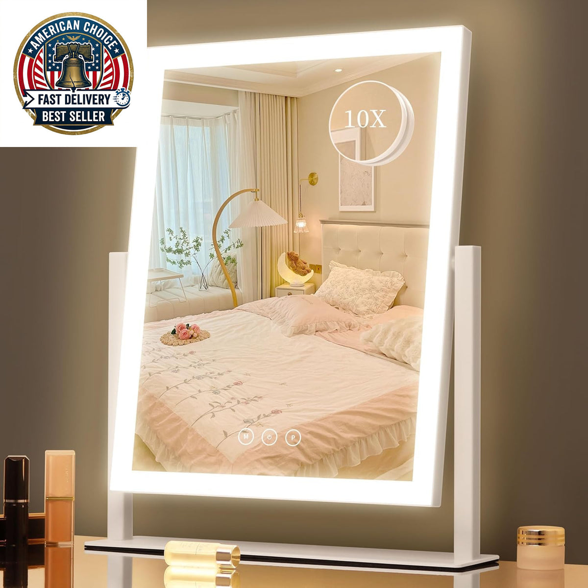 Lighted Vanity Mirror with 3 Color LED Lights, 16.7 x 13.2 Inch, 360° Rotation, Touch Control