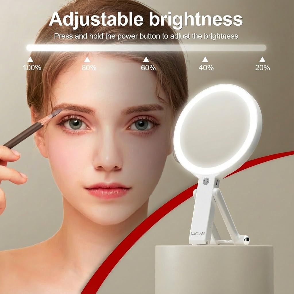 Double-Sided LED Makeup Mirror 1X 10X Magnification with 3 Light Modes