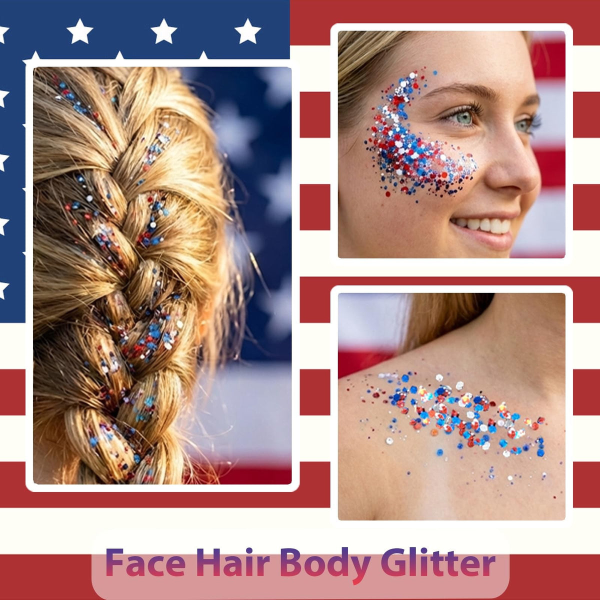 Patriotic Body Glitter Red White & Blue Gel Stick – Waterproof, Long-Lasting