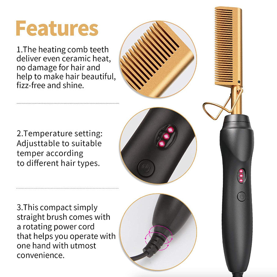 Electric Hot Comb for Hair & Beard Straightening - Ceramic Heated Styling Tool