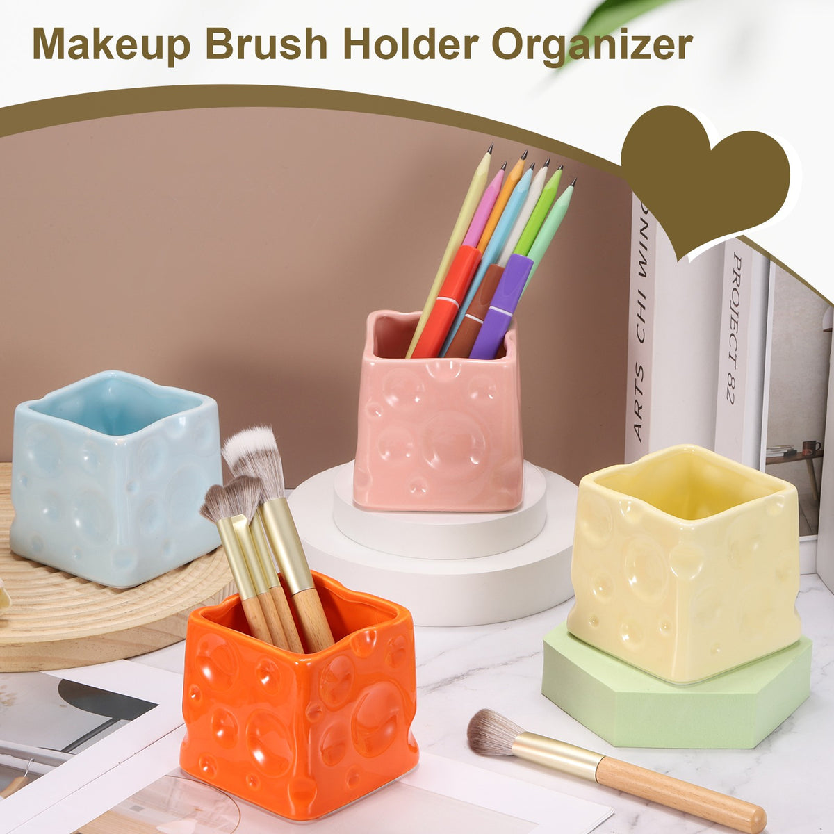 Ceramic Makeup Brush Holder - White 3-Inch Cosmetic Organizer
