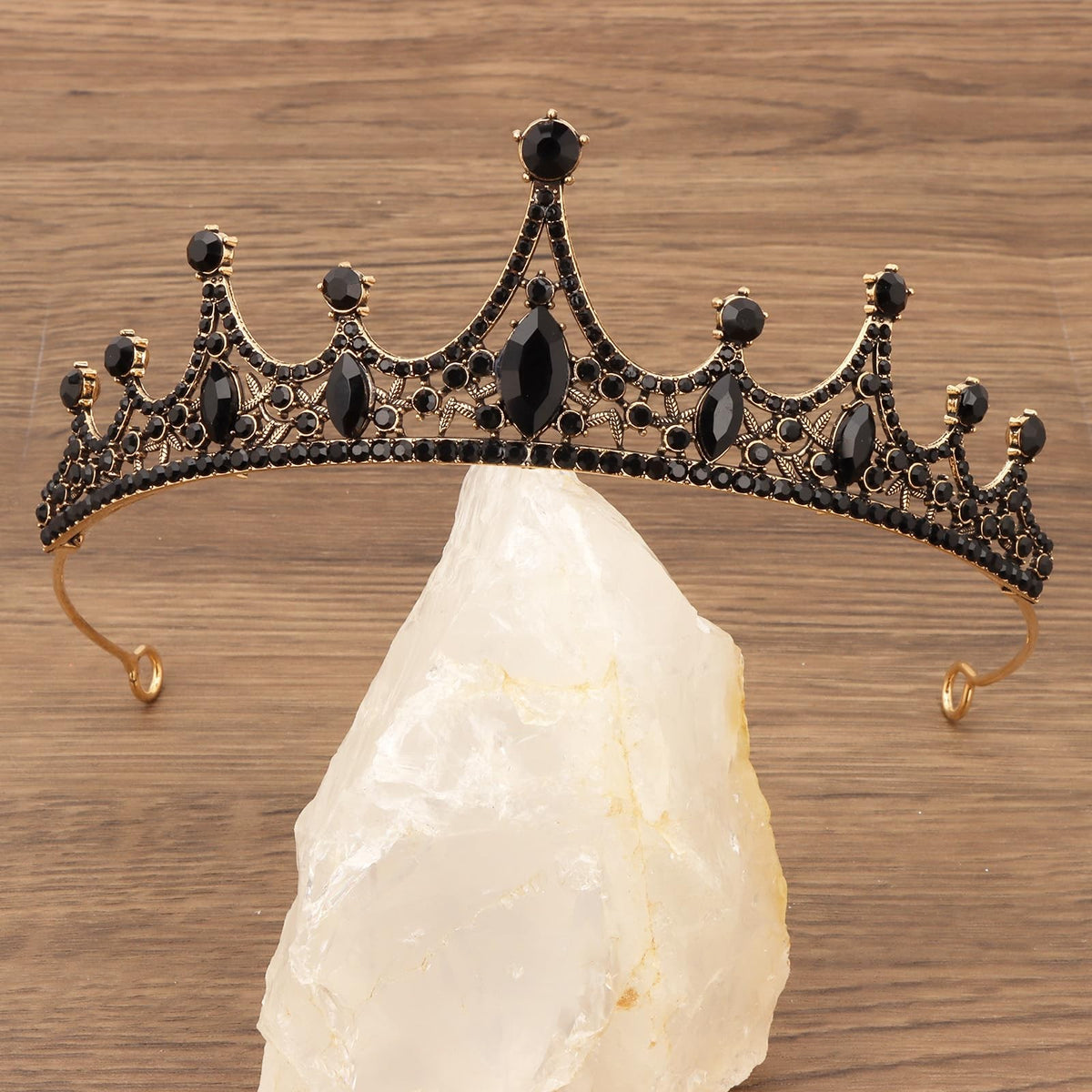 Amariver Black Crystal Tiara Crown for Women 1 Count (Pack of 1),